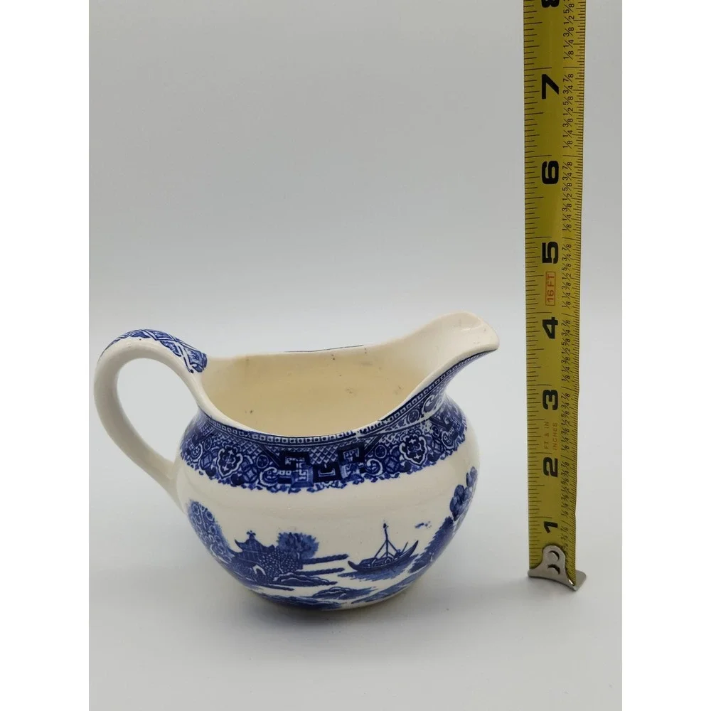 Vintage Blue Willow Creamer White Blue Birds Unmarked Ceramic